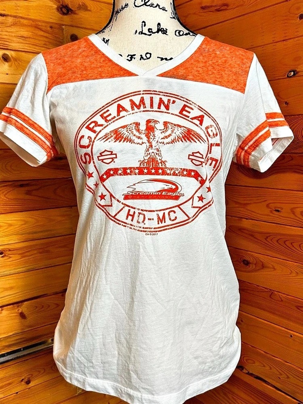 Harley-Davidson Women's Screamin' Eagle Ringer Tee White & Orange